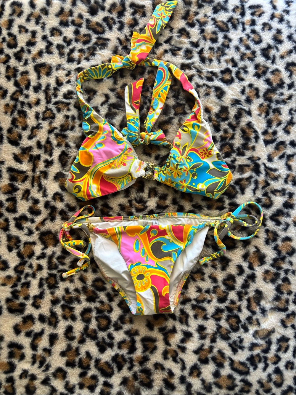 Trina Turk Girls' Multicolor Floral Paisley Halter Bikini